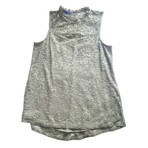 APT.9‎ Lace Mock Neck Sleeveless Top Women Size M Taupe Floral Sheer Overlay